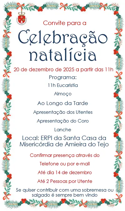 No dia 20 de dezembro vamos realizar a Festa de Natal. O Provedor convida as Famílias a estarem presentes.
